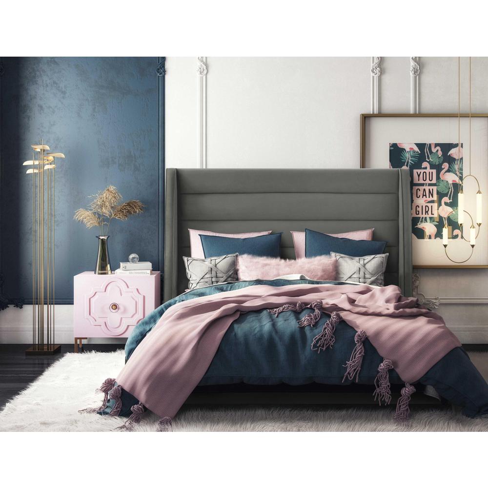 Koah Grey Velvet Bed in King. Picture 6