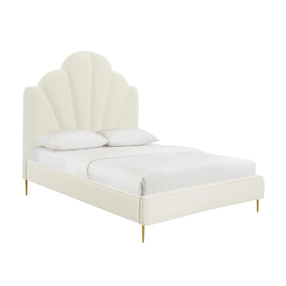 Bianca Cream Velvet Bed in Queen. Picture 1