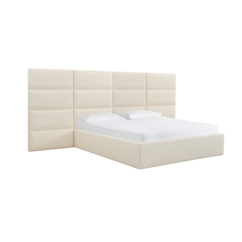 Eliana Cream Boucle Queen Bed with Wings. Picture 1