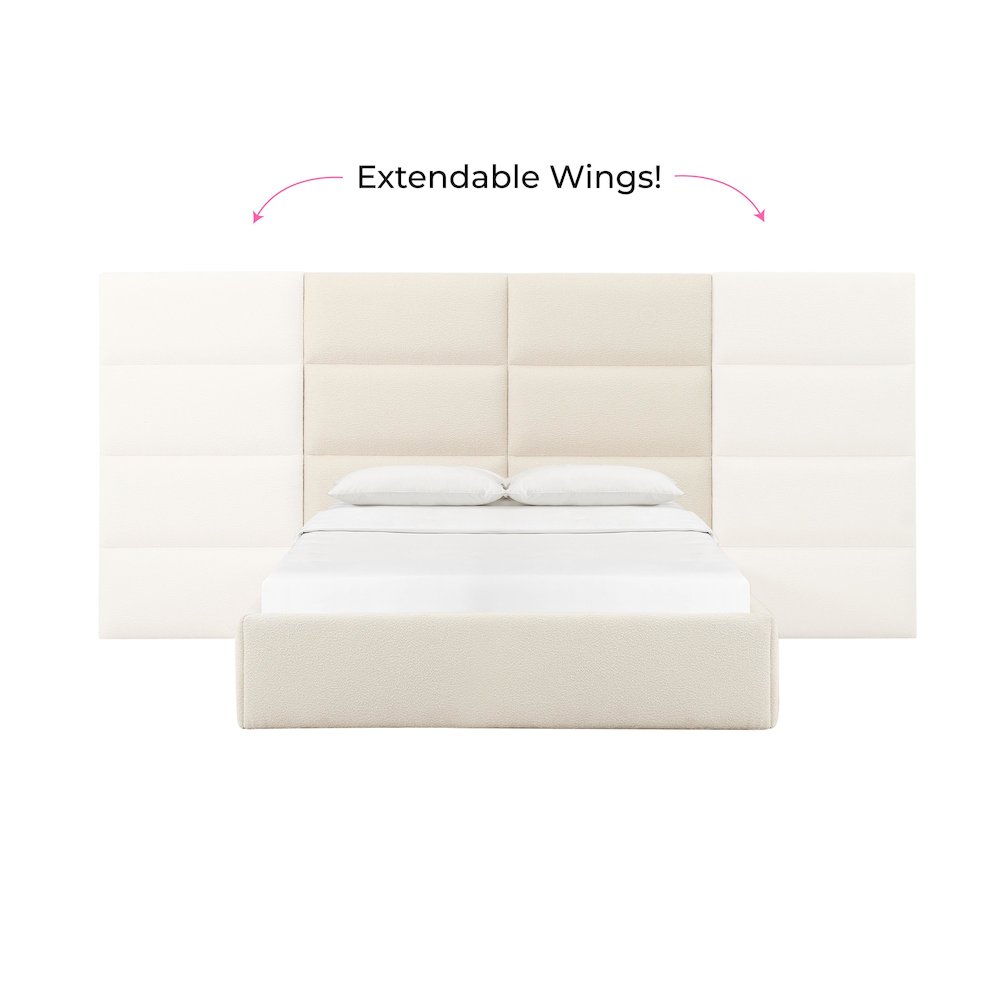 Eliana Cream Boucle Queen Bed with Wings. Picture 5