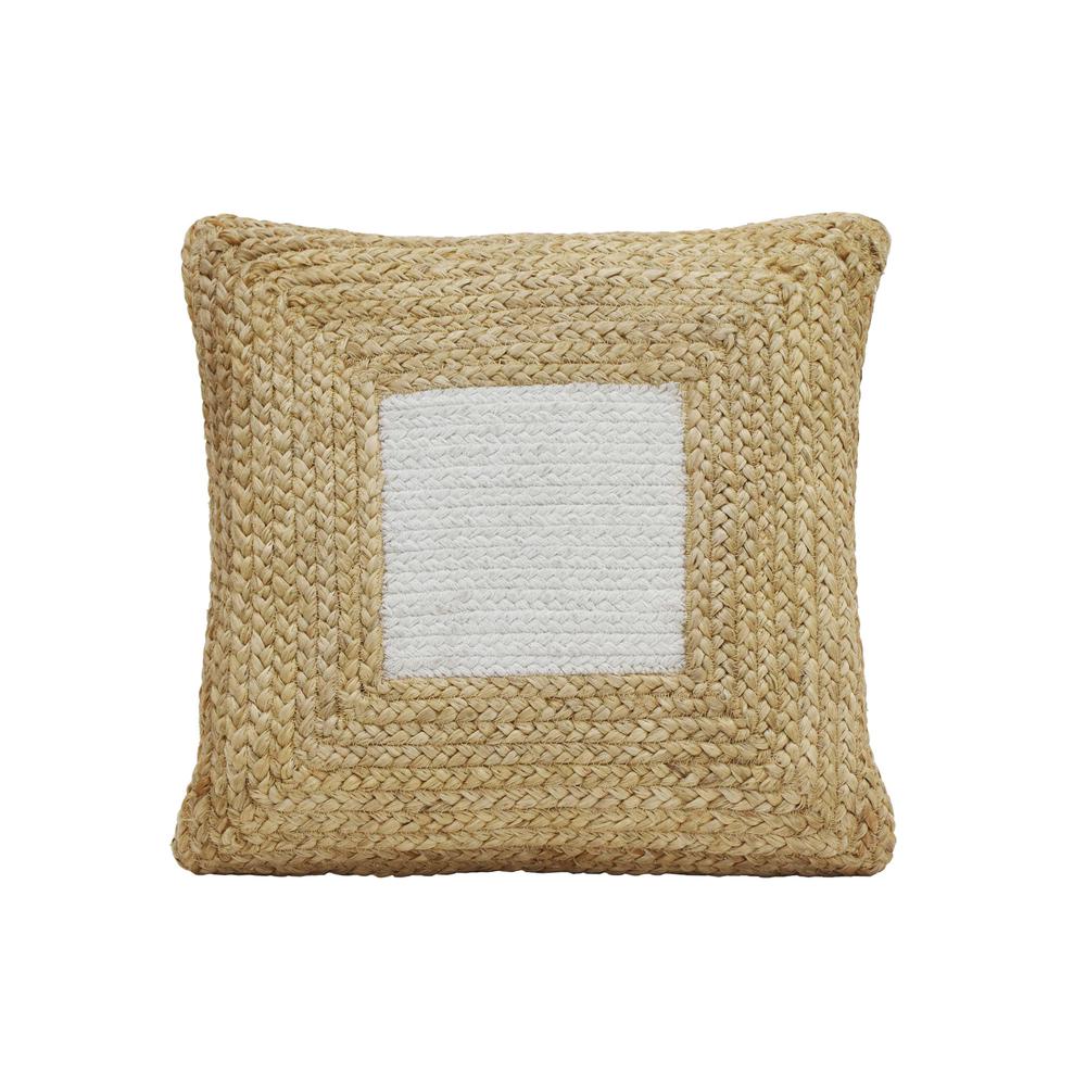 White Square Jute and Cotton Accent Pillow, Belen Kox. Picture 1