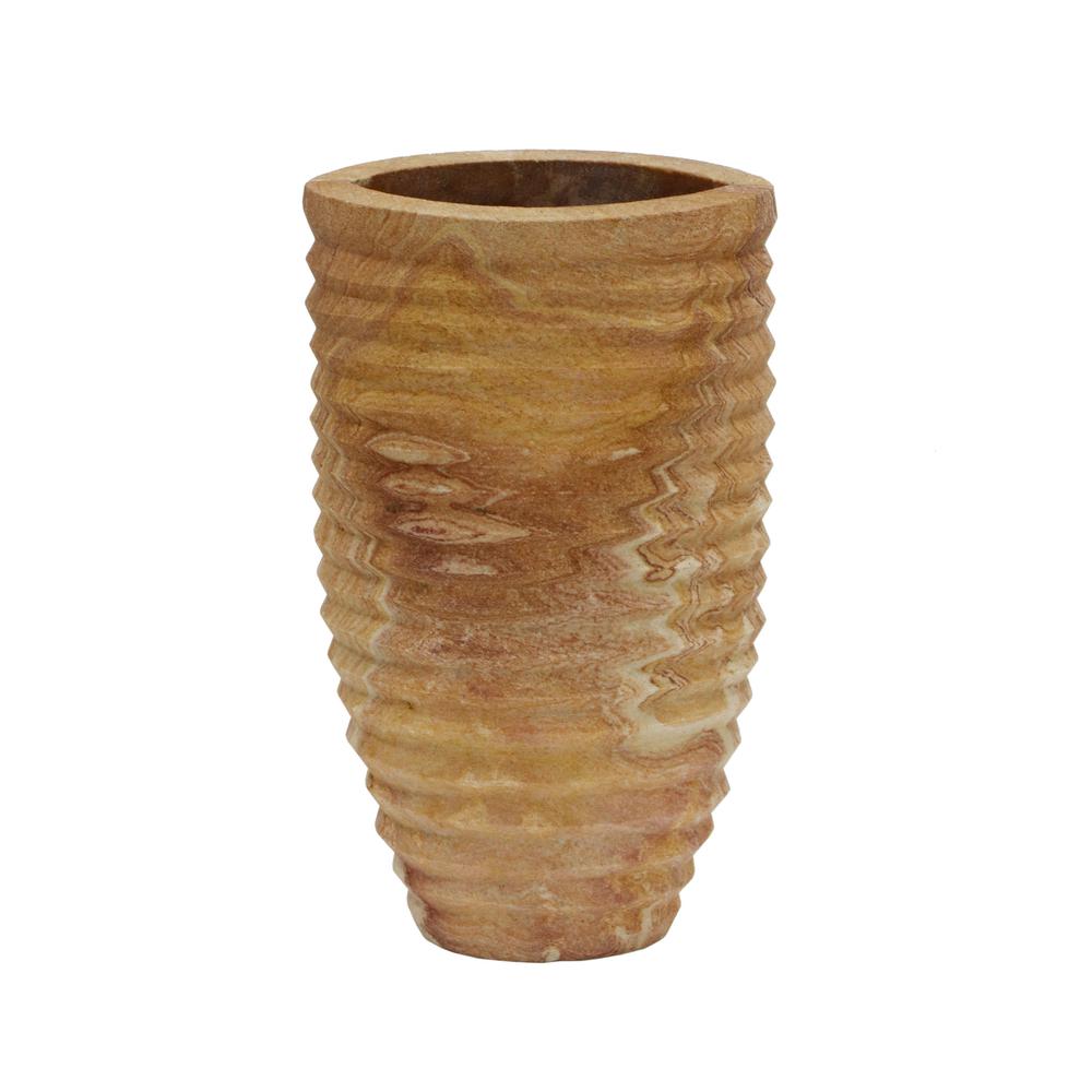 Saava Ribbed Stone Vase in Sandstone. Picture 1