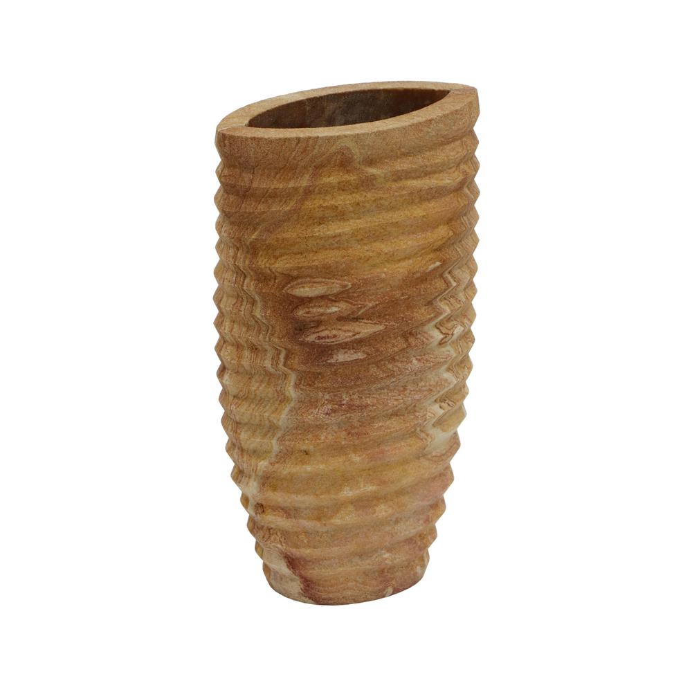 Saava Ribbed Stone Vase in Sandstone. Picture 2