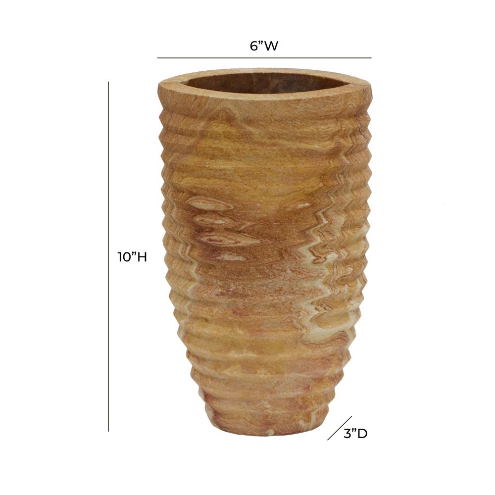 Saava Ribbed Stone Vase in Sandstone. Picture 5