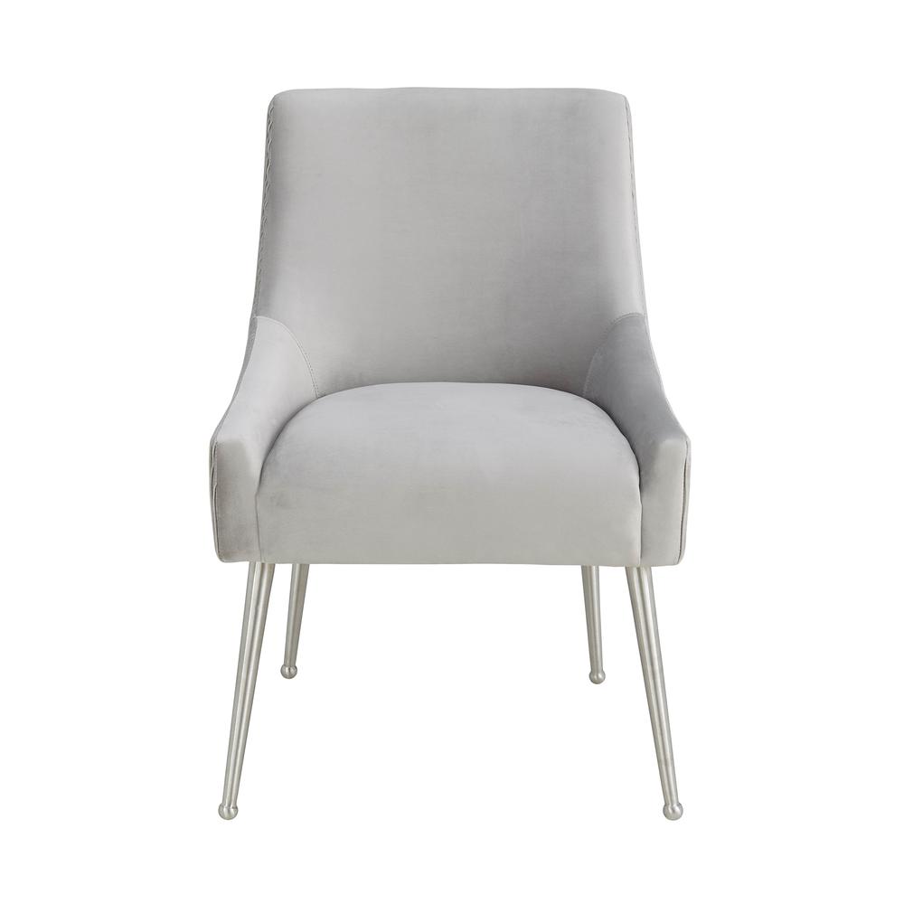Beatrix Pleated Light Grey Velvet Side Chair - Silver Legs. Picture 3