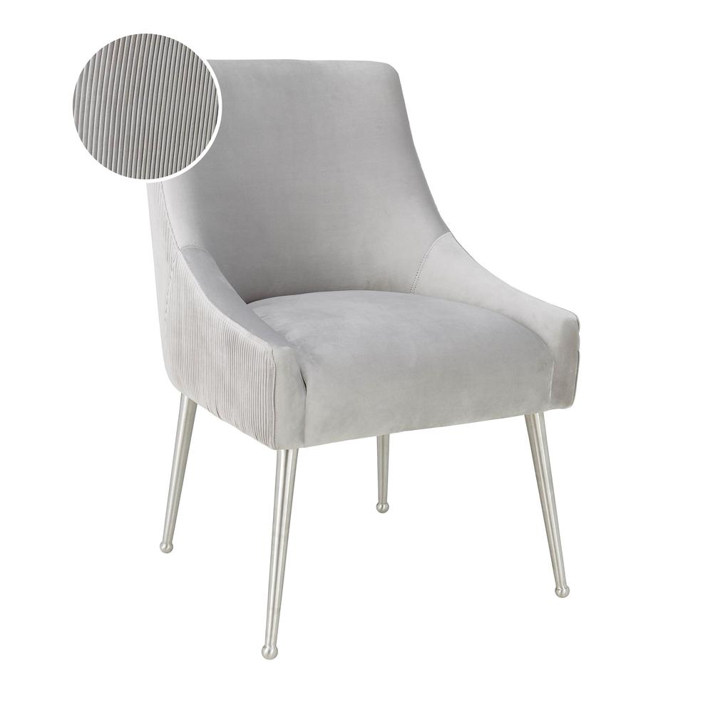 Beatrix Pleated Light Grey Velvet Side Chair - Silver Legs. Picture 7