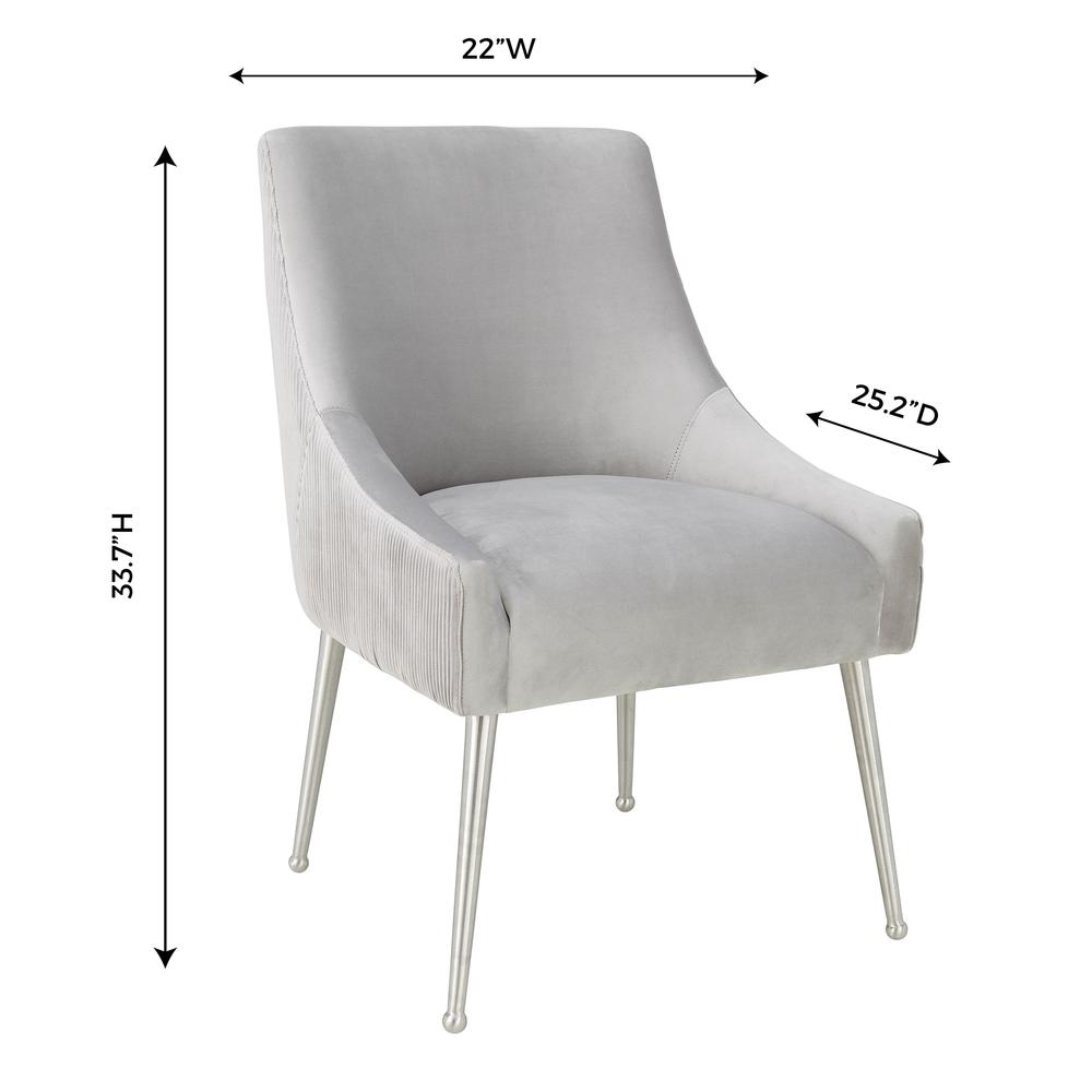 Beatrix Pleated Light Grey Velvet Side Chair - Silver Legs. Picture 8