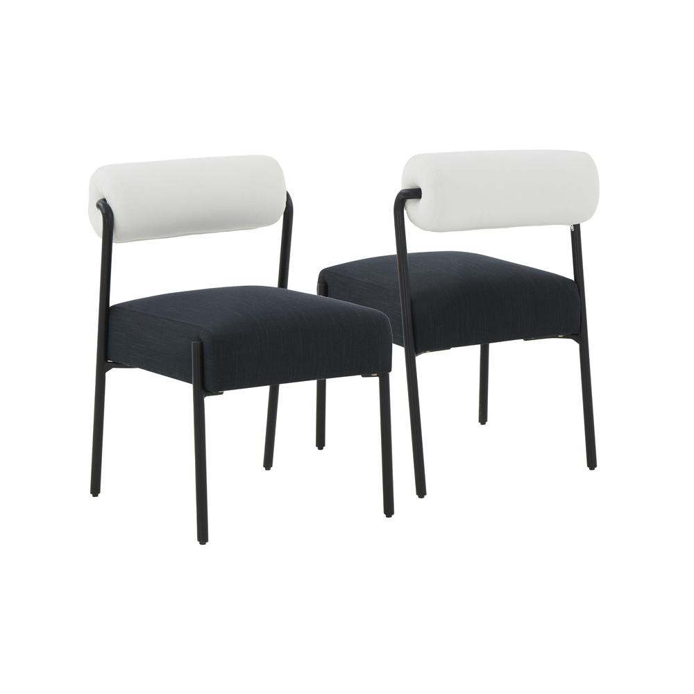 Jolene Cream and Black Linen Dining Chair - Set of 2. Picture 2