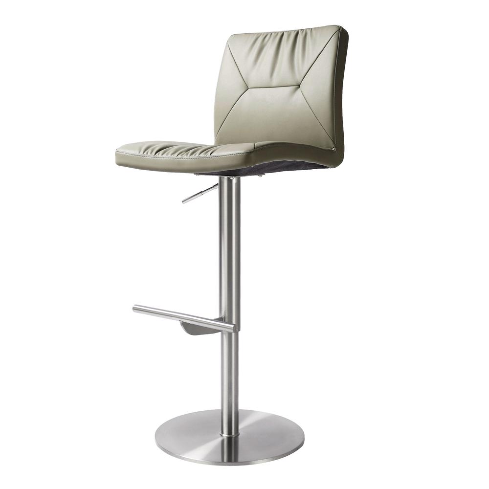 Paddy Light Grey Vegan Leather on Silver Adjustable Stool. Picture 1