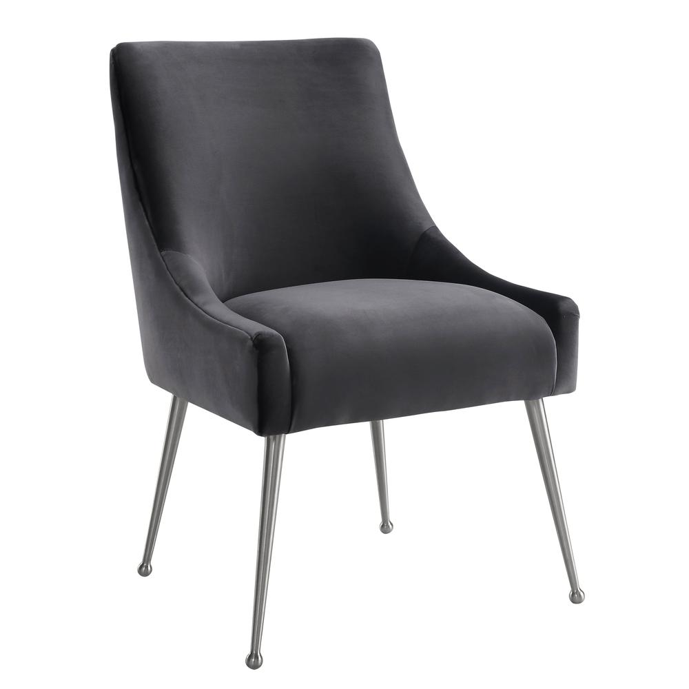Beatrix Grey Velvet Side Chair with Silver Leg. Picture 2