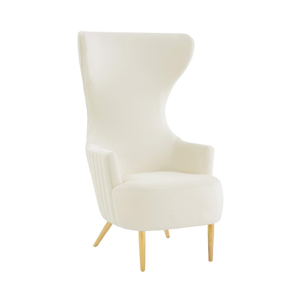Julia Cream Velvet Channel Tufted Wingback Chair. Picture 1