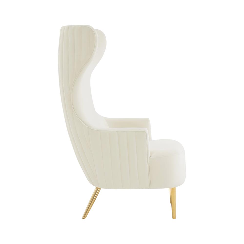 Julia Cream Velvet Channel Tufted Wingback Chair. Picture 4