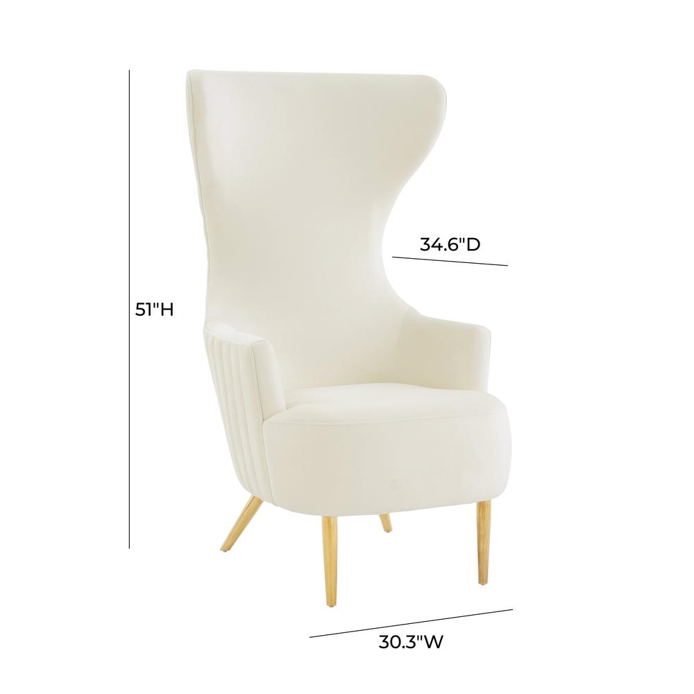 Julia Cream Velvet Channel Tufted Wingback Chair. Picture 7