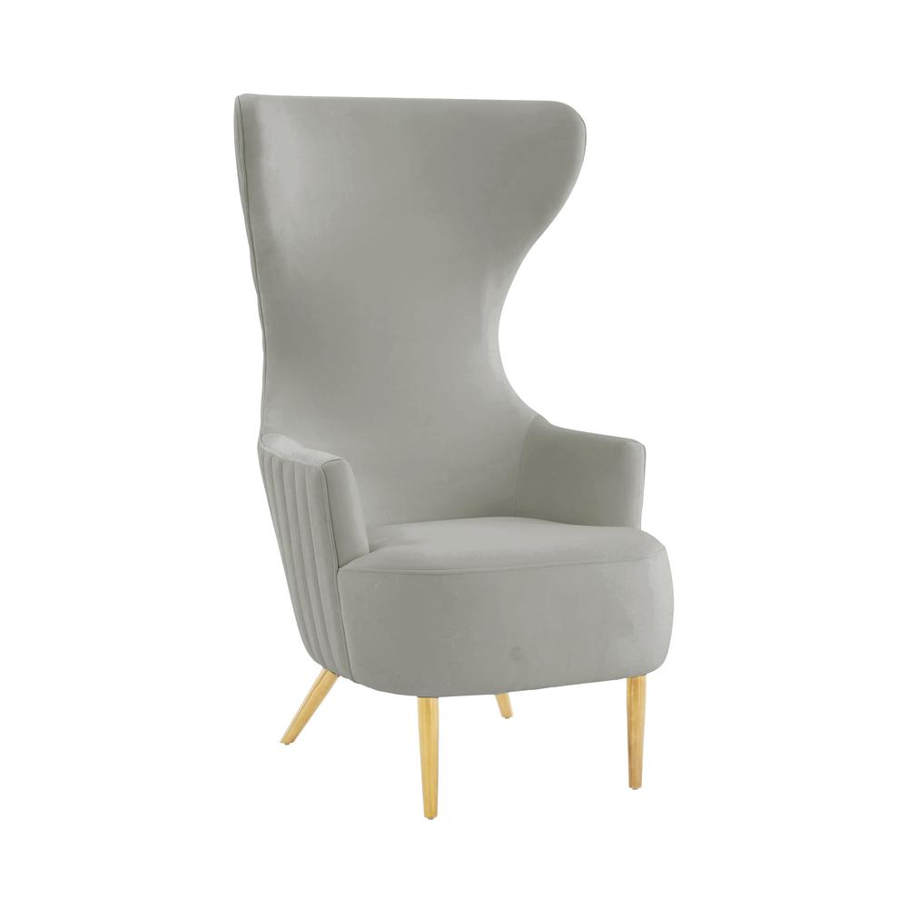 Julia Grey Velvet Channel Tufted Wingback Chair. Picture 1