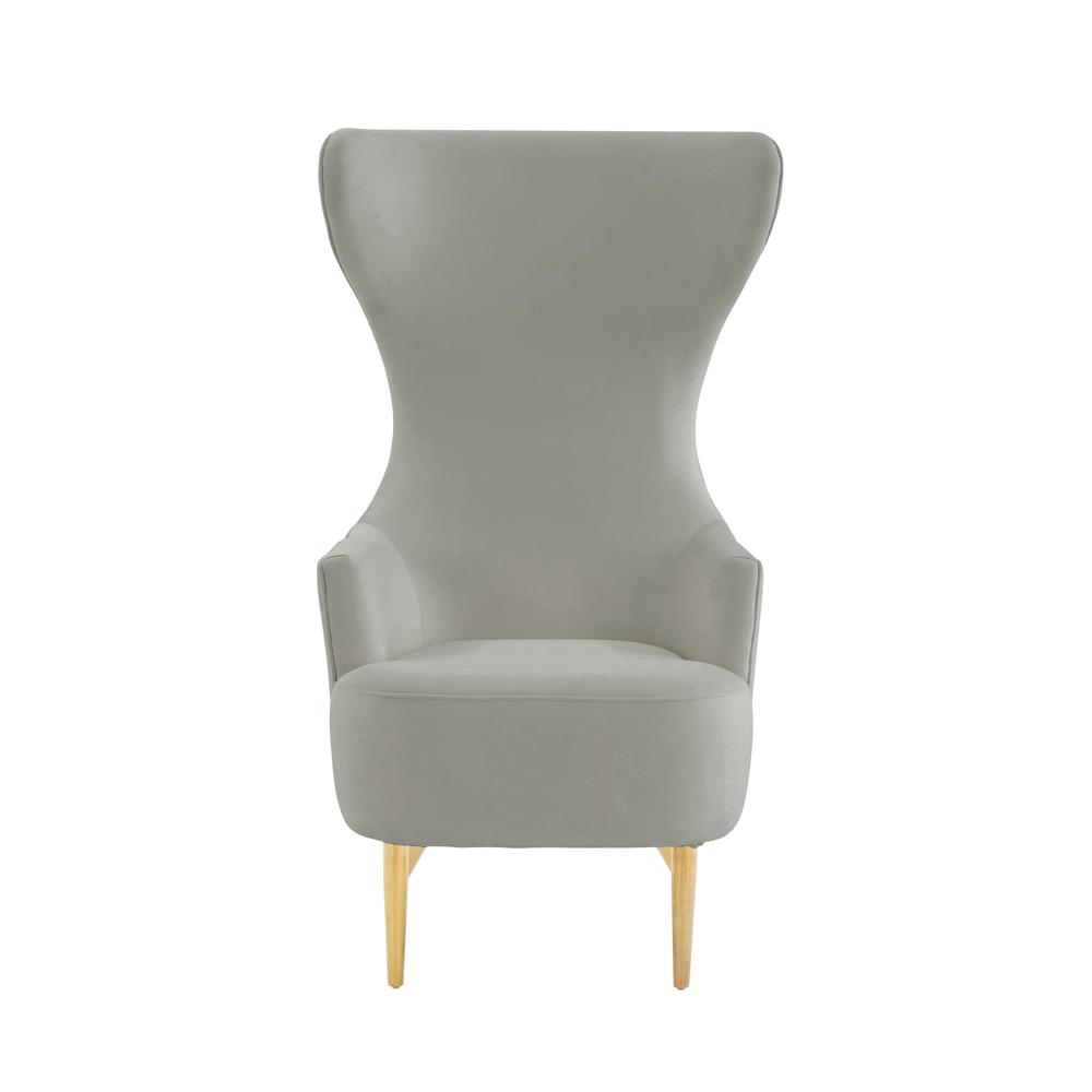 Julia Grey Velvet Channel Tufted Wingback Chair. Picture 2