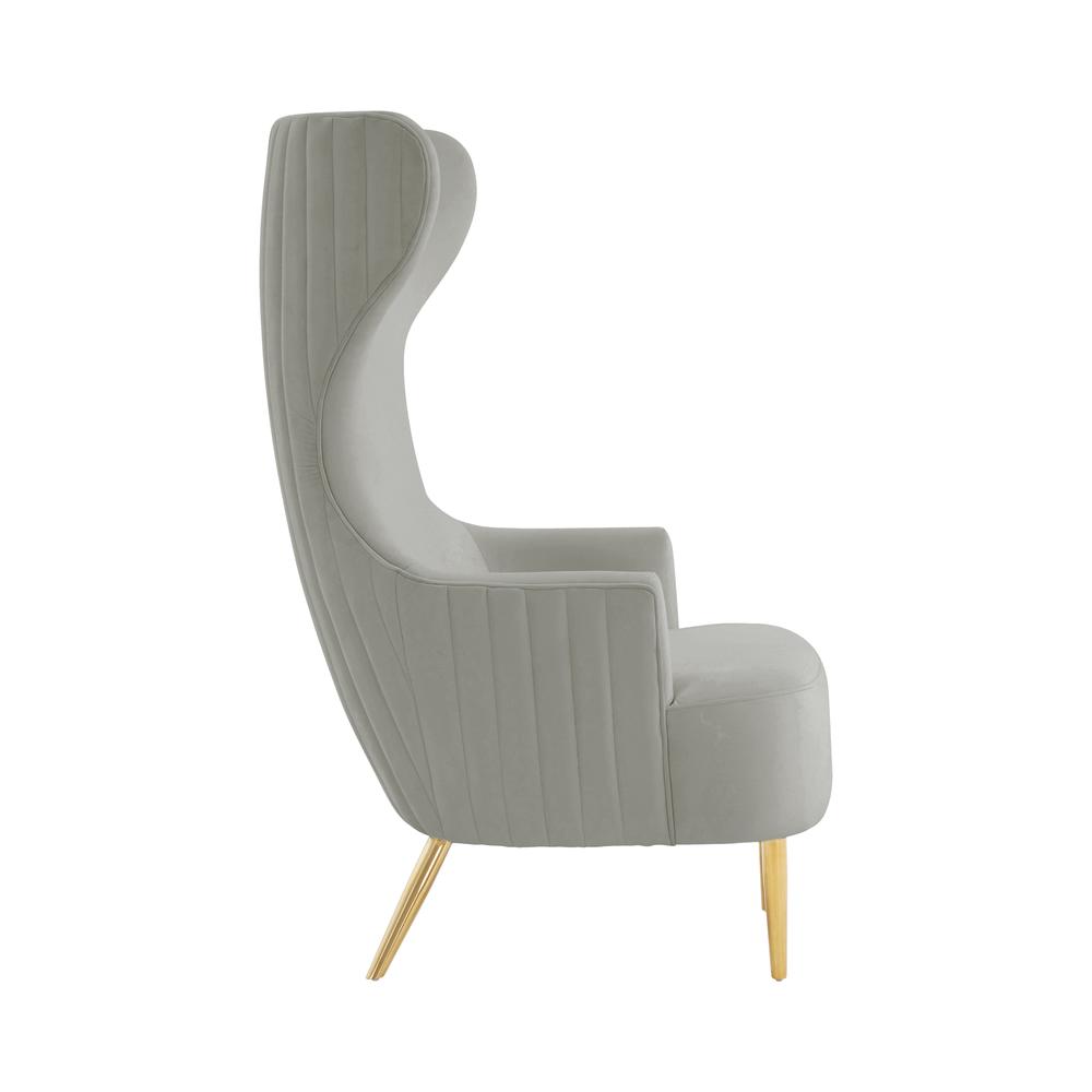 Julia Grey Velvet Channel Tufted Wingback Chair. Picture 3