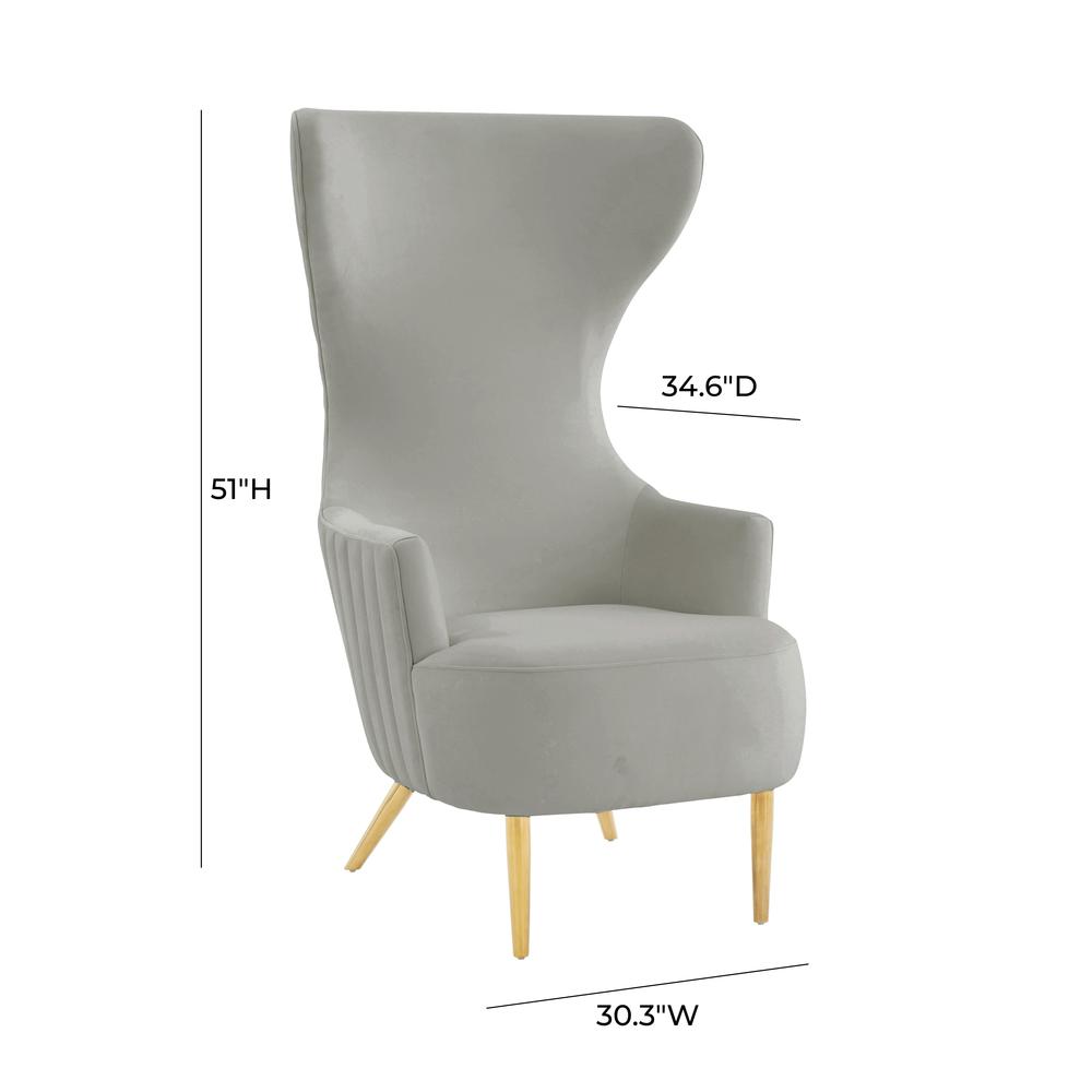 Julia Grey Velvet Channel Tufted Wingback Chair. Picture 6