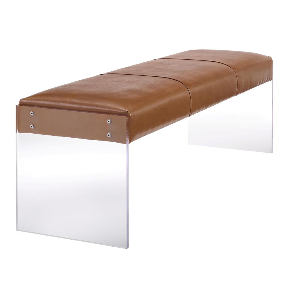 Modern Brown Leather/Acrylic Bench, Belen Kox. Picture 2