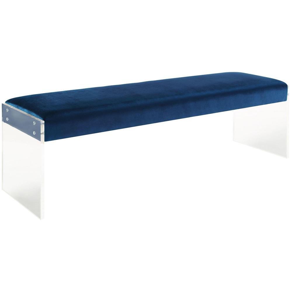Envy Blue Velvet/Acrylic Bench. Picture 1