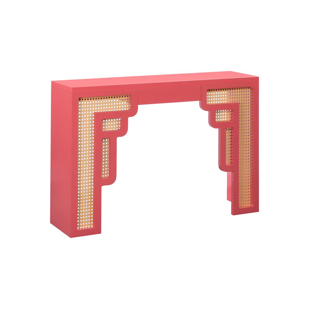 Suzie Coral Pink & Rattan Console Table. Picture 1