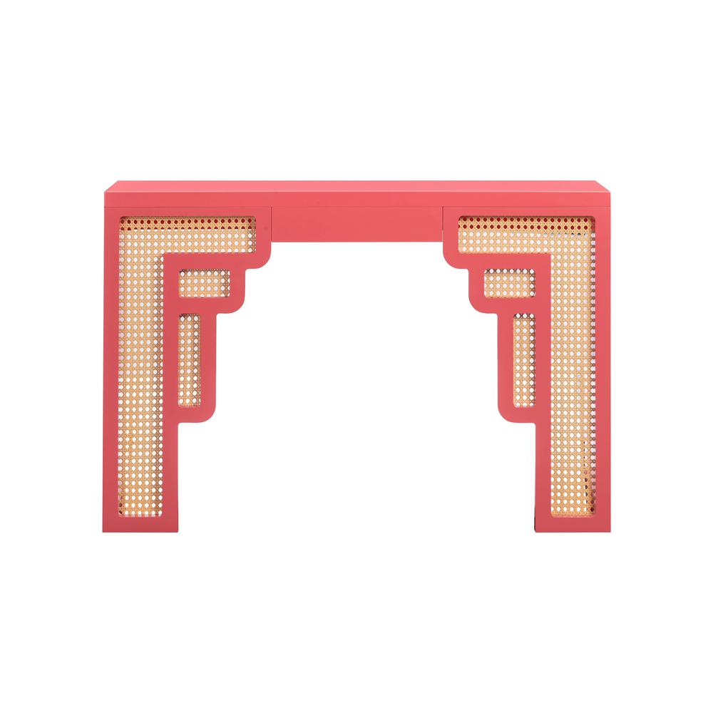 Suzie Coral Pink & Rattan Console Table. Picture 2