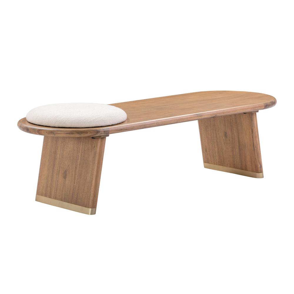 Cognac Acacia Bench with Boucle Seat, Belen Kox. Picture 1