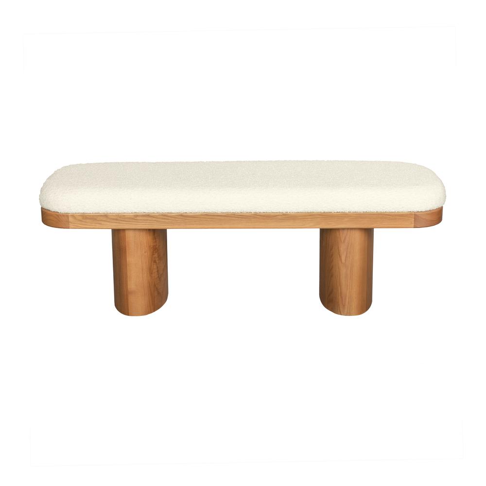 Ollie White Boucle Wooden Bench. Picture 5