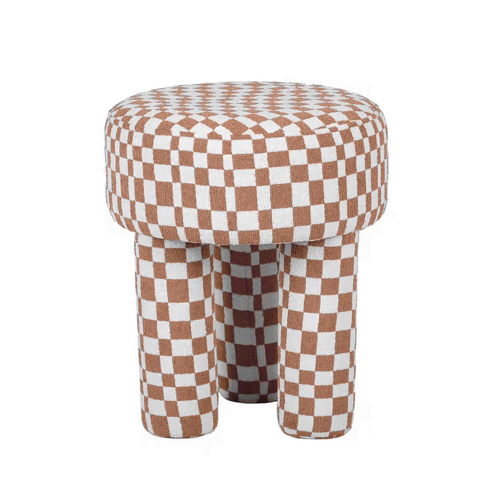 Claire Brown Checkered Boucle Stool. Picture 2