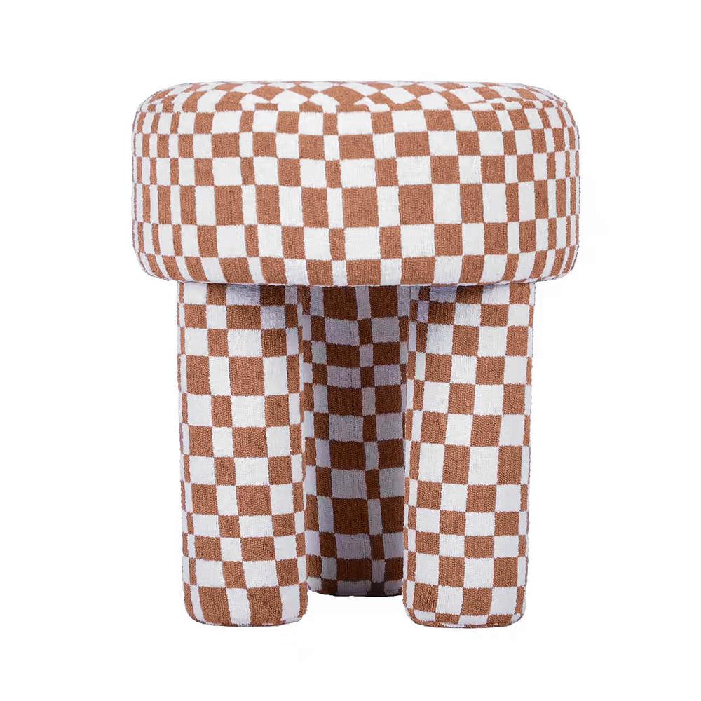 Claire Brown Checkered Boucle Stool. Picture 4