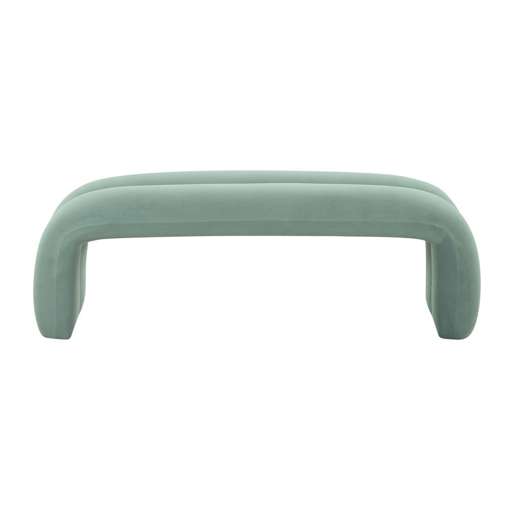 Leigh Green Velvet Channeled Bench. Picture 2