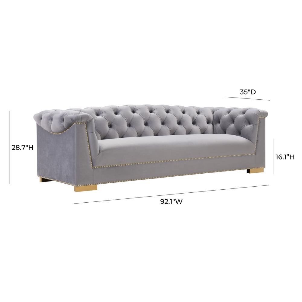 Contemporary Velvet Tufted Sofa with Gold Nailhead Trim, Belen Kox. Picture 3