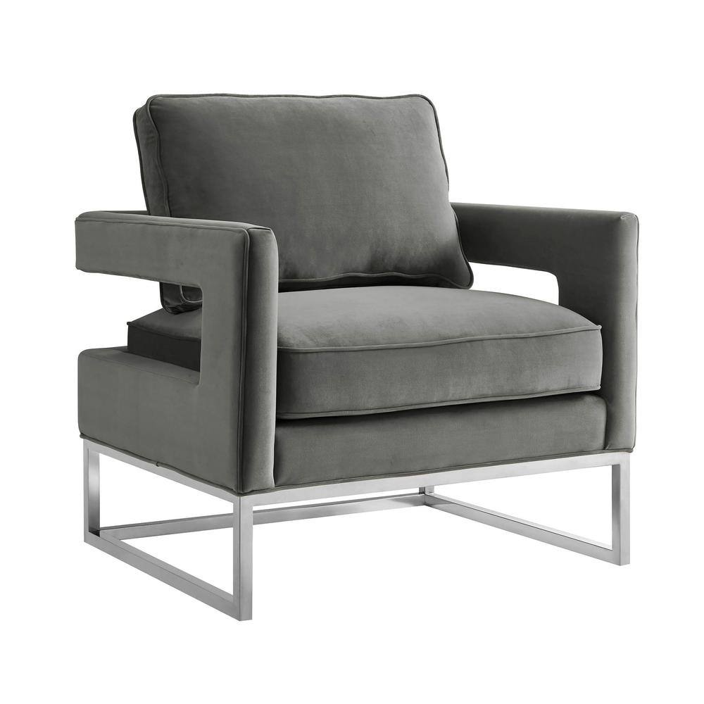 Avery Grey Velvet Chair - Silver Frame. Picture 2