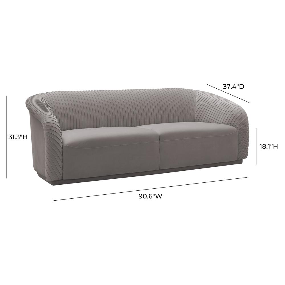 Yara Pleated Grey Velvet Sofa. Picture 11
