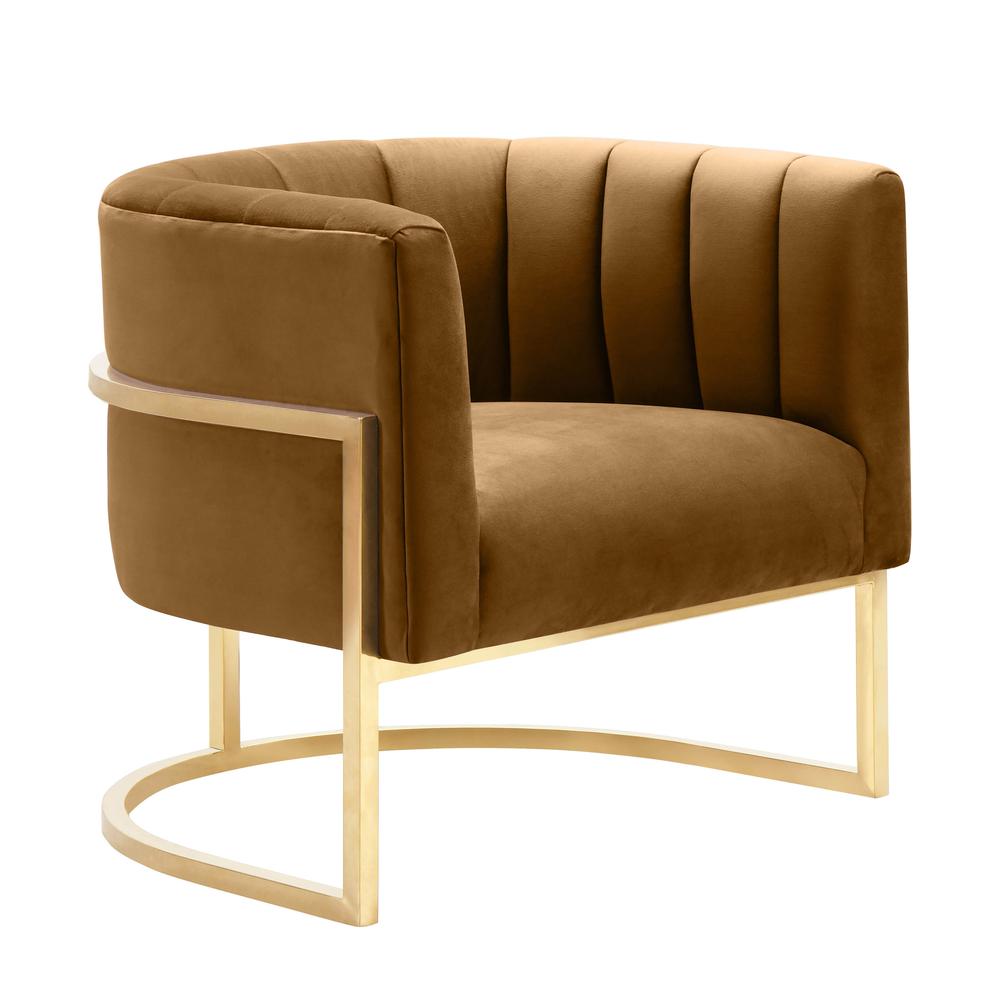 Cognac Velvet Accent Chair with Metal Detailing, Belen Kox. Picture 2