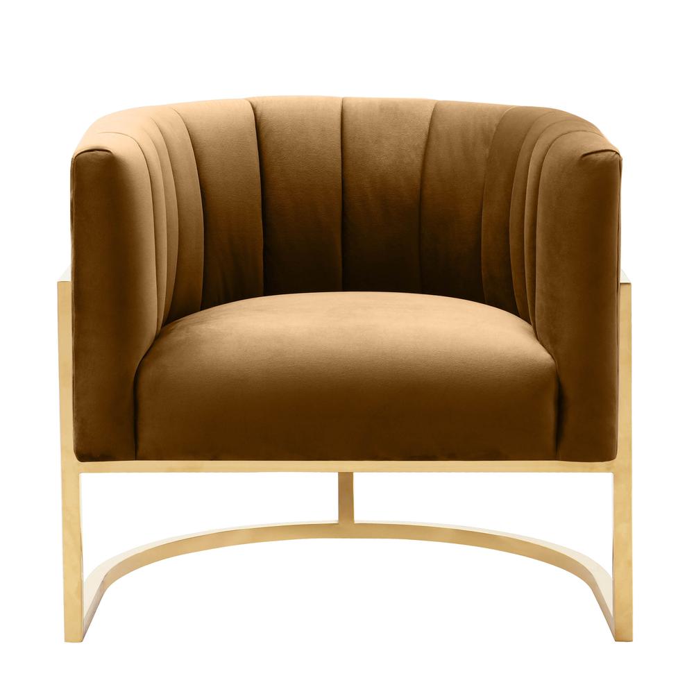 Cognac Velvet Accent Chair with Metal Detailing, Belen Kox. Picture 3