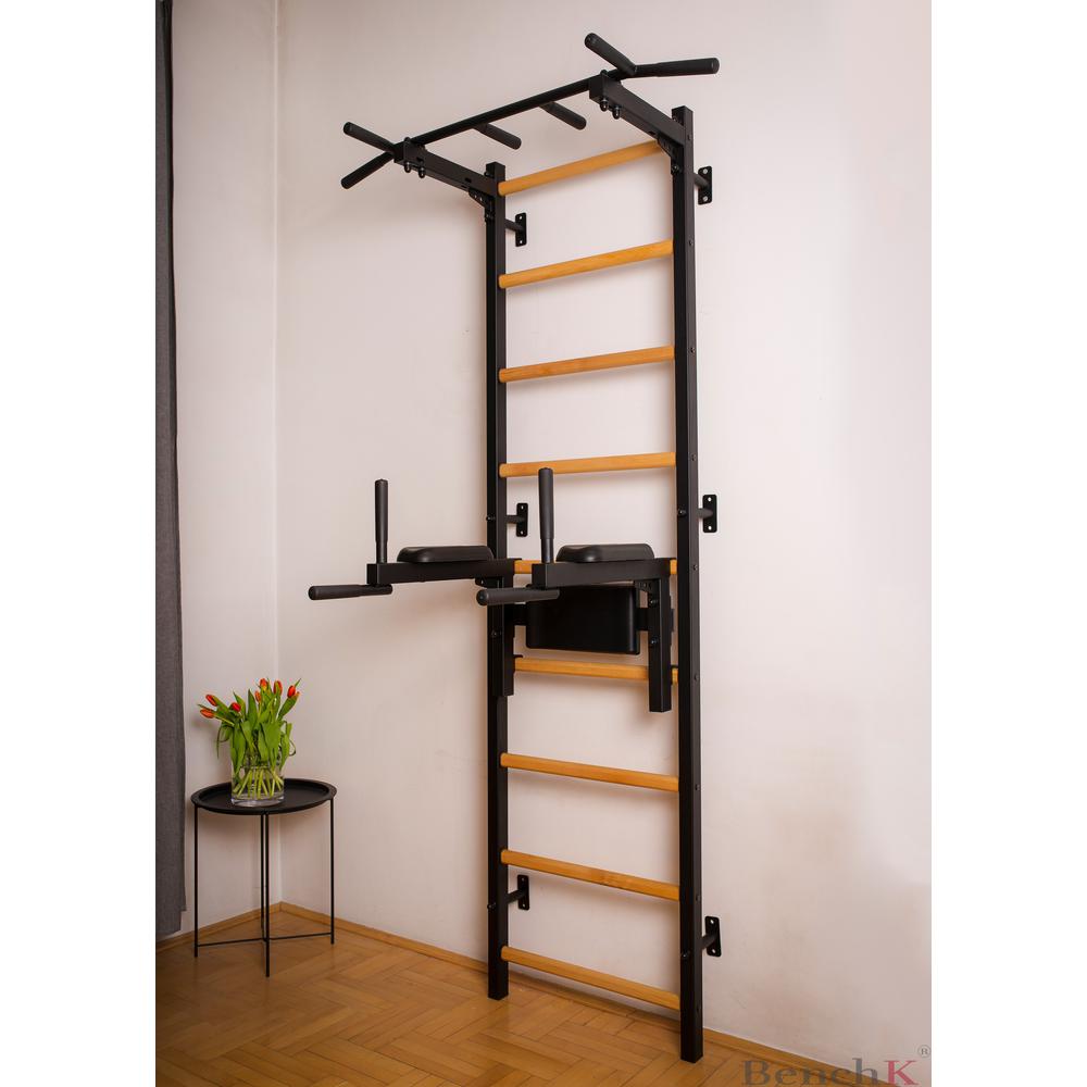 Black stall bar for home with pull-up bar and dip station – BenchK 722B. Picture 1