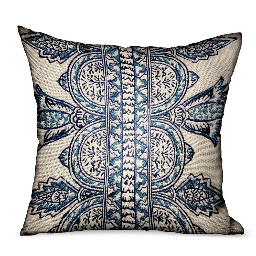 Plutus Aristocratic Floret White/ Blue Paisley Luxury Outdoor/Indoor Throw Pillow, 22L x 22W. The main picture.