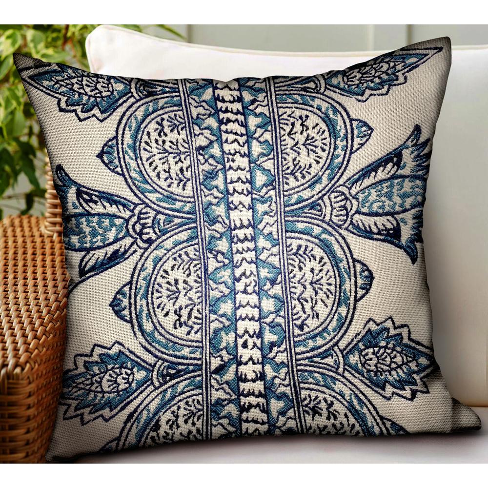 Plutus Aristocratic Floret White/ Blue Paisley Luxury Outdoor/Indoor Throw Pillow, 22L x 22W. Picture 2