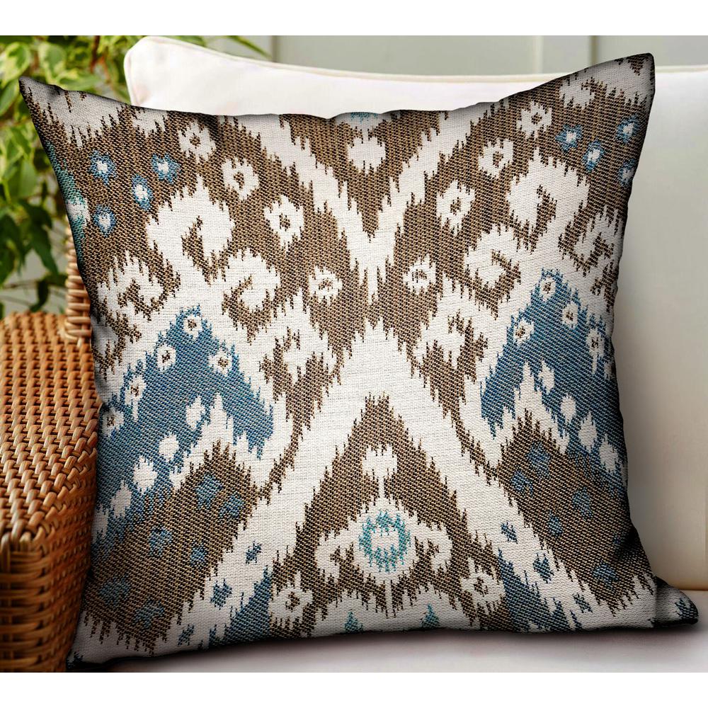 Plutus Shoshone Valley Blue Brown Ikat Luxury Outdoor/Indoor Throw Pillow, 22L x 22W. Picture 2