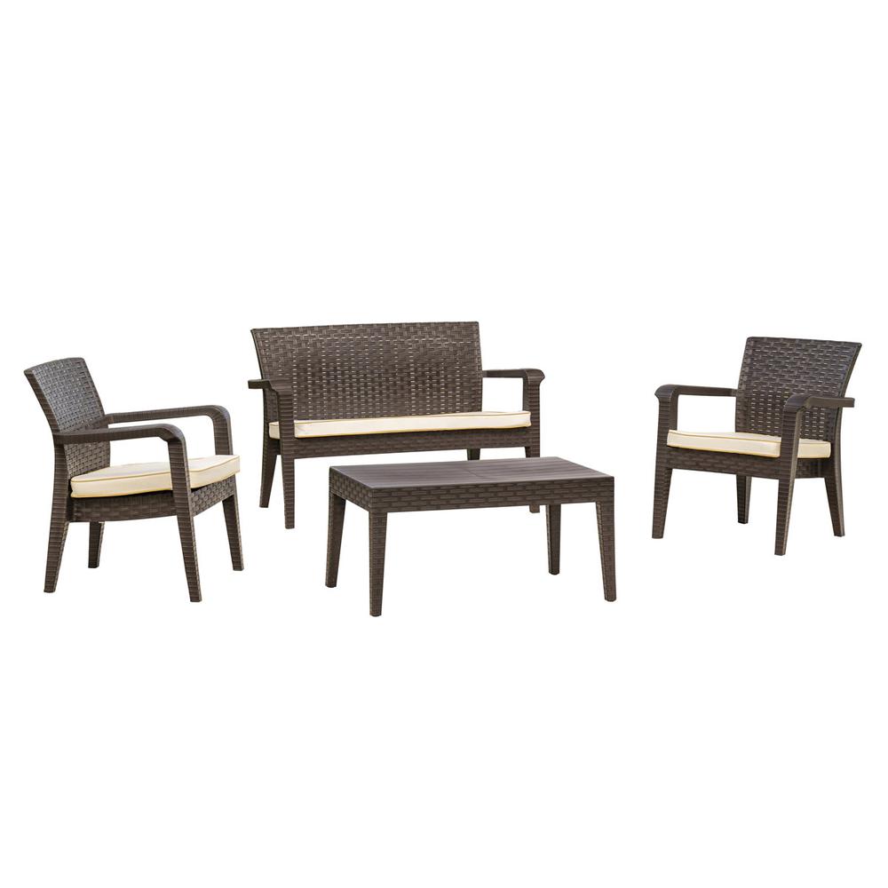 Alaska 4 Piece Seating Set with Cushions, Brown. Picture 1
