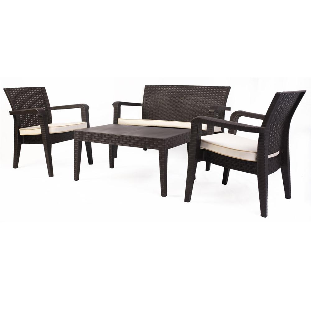Alaska 4 Piece Seating Set with Cushions, Brown. Picture 2