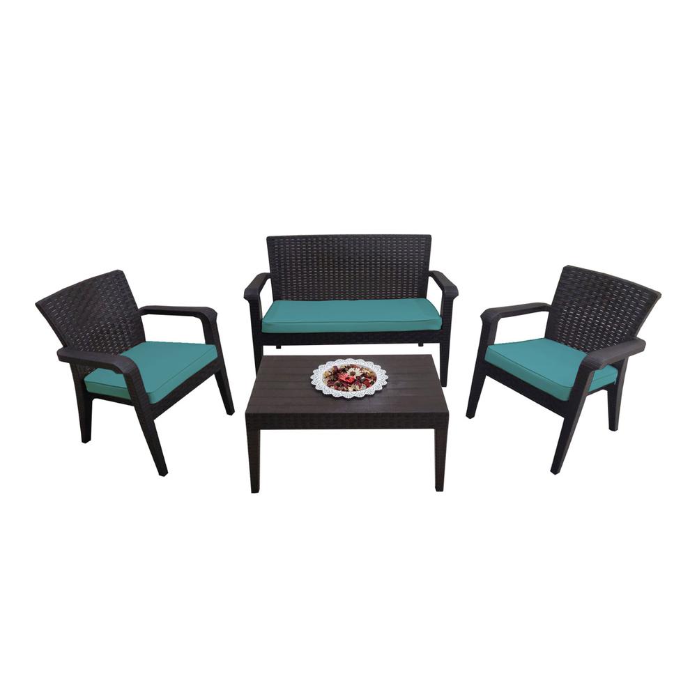Alaska 4 Piece Seating Set with Cushions - Brown. Picture 1