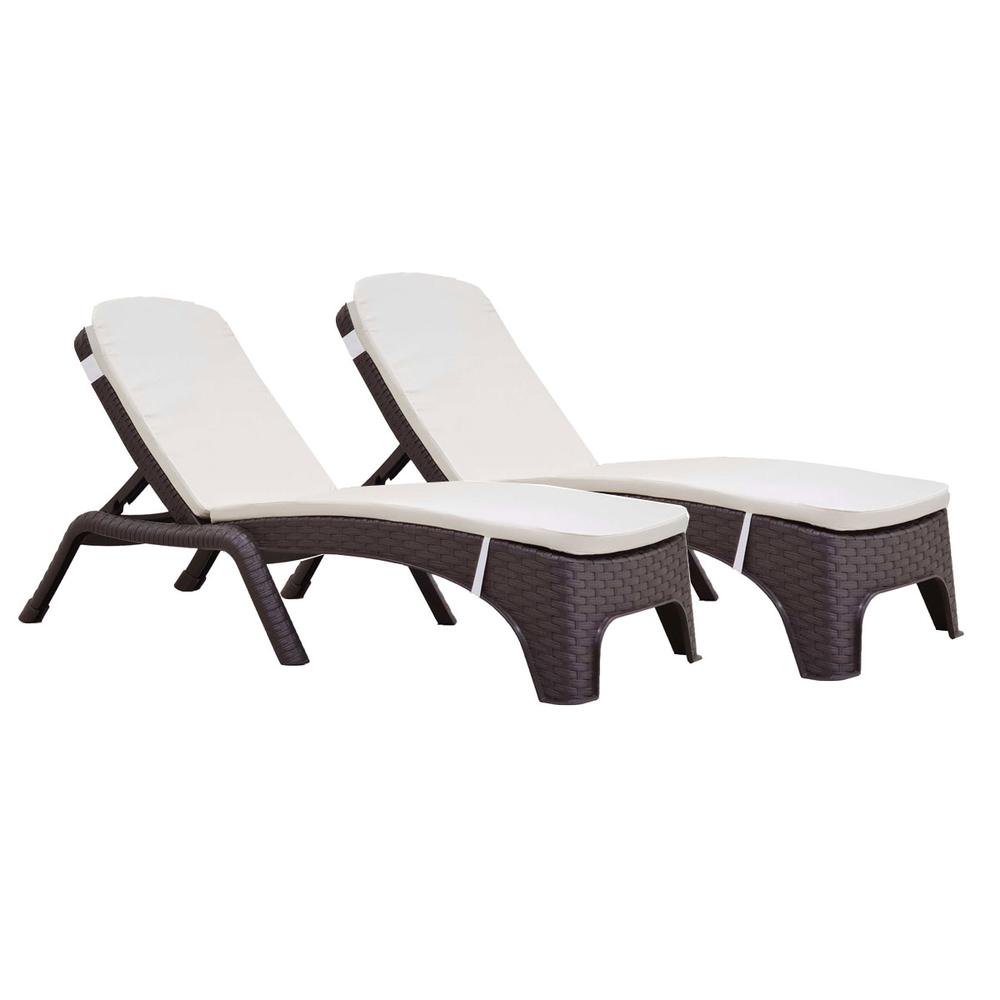Roma Set of 2 Chaise Lounger w/cushion, Brown. Picture 1