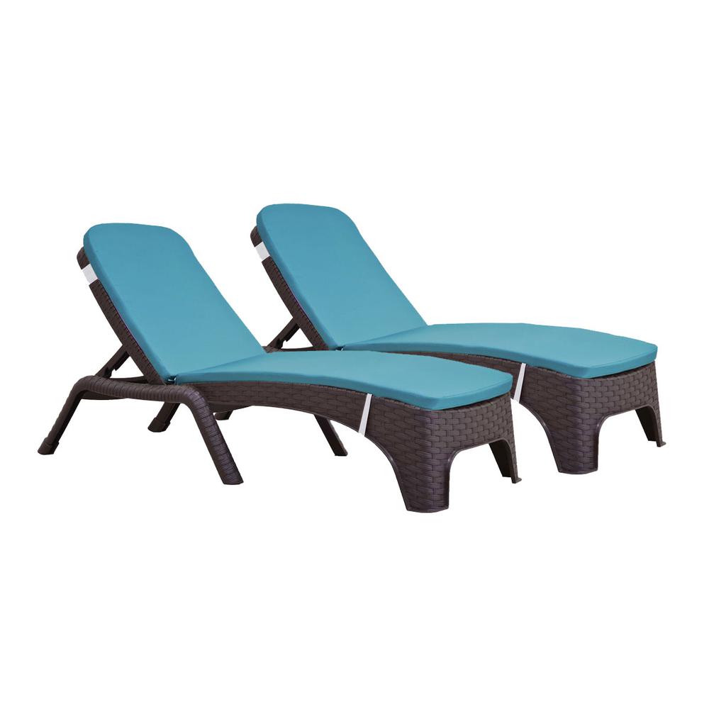 Roma Set of 2 Chaise Lounger w/cushion-Brown. Picture 1