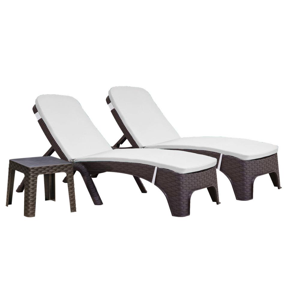 Roma 3-Piece Chaise Lounger Set w/cushion, Brown. Picture 1