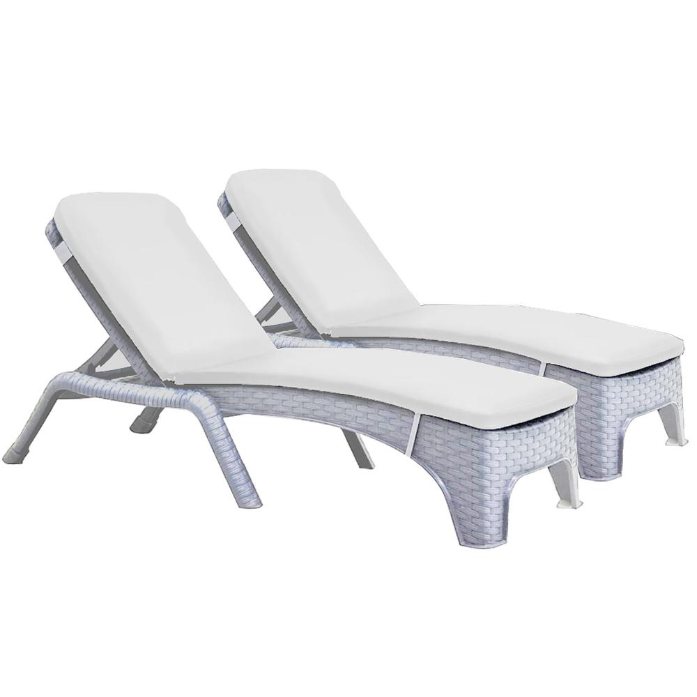 Roma Set of 2 Chaise Lounger w/cushion White. Picture 1