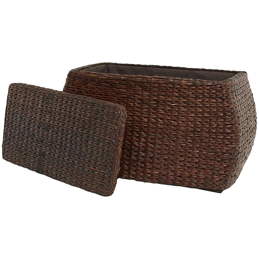 Rectangular Bulge Havana Weave Rush Lined Storage Ottoman With Lift-Off Lid 
 - Espresso. Picture 1
