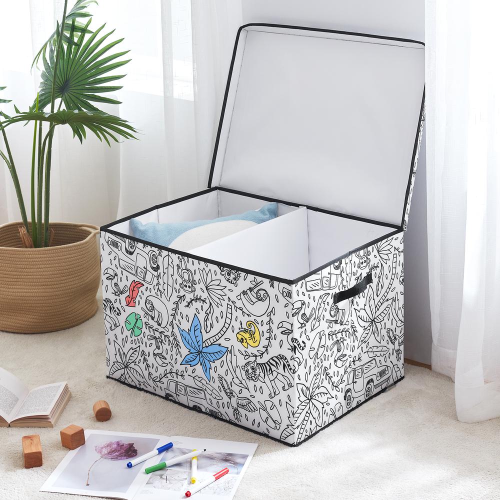 Kid's Coloring Large Trunk with Lid and Removable Divider (includes 4 Pack Of Washable Markers) - Space Print. Picture 2
