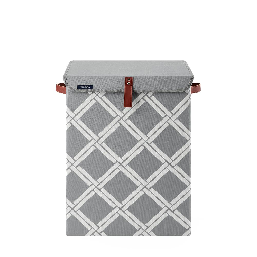 Nautica Foldable Hamper with Lid - Grey Box Weave. Picture 1