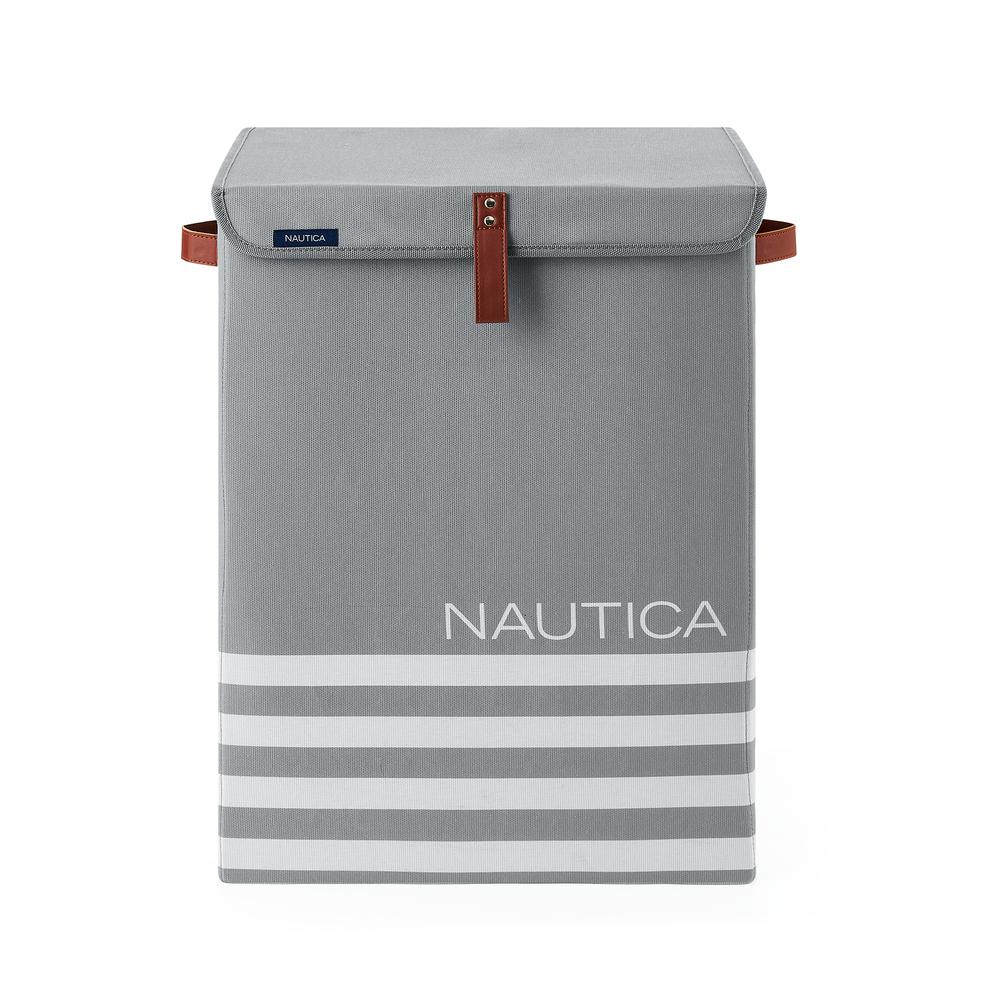 Nautica Foldable Hamper with Lid - Grey Stripe. Picture 3